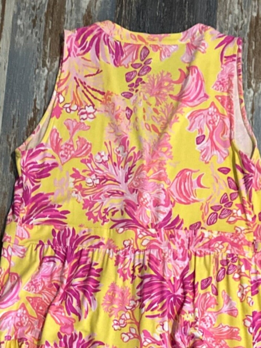 Lilly Pulitzer Folly Floral Wrap Dress Womens Large Yellow Pink Soft Knit Ruffle - Picture 9 of 10
